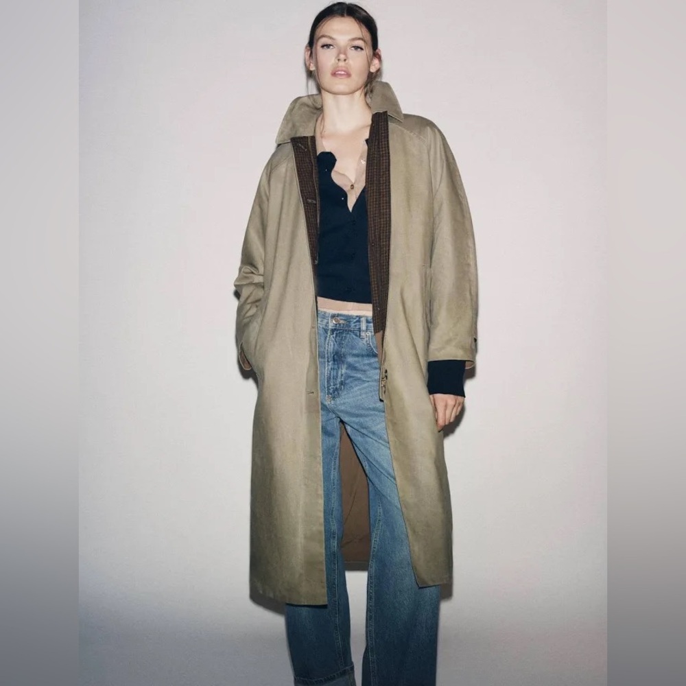 Zara Limited Edition Waxed Trench Coat Sz L